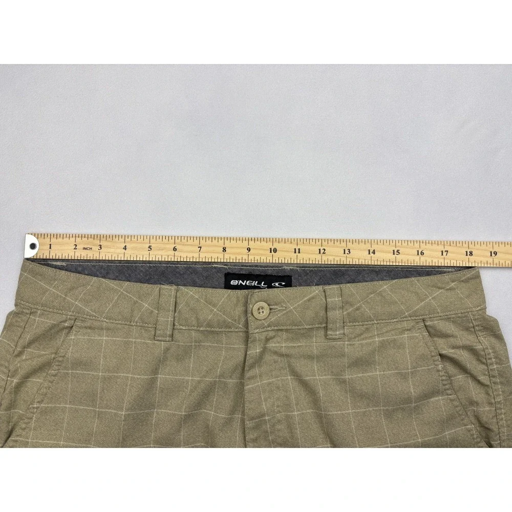 ONeill Hybrid Shorts Mens 36 Khaki Windowpane Grid Check Walk Board Shorts Swim